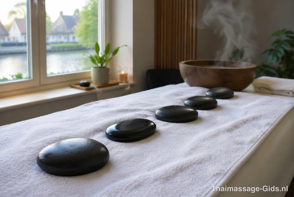 Warme stenen op een massagetafel