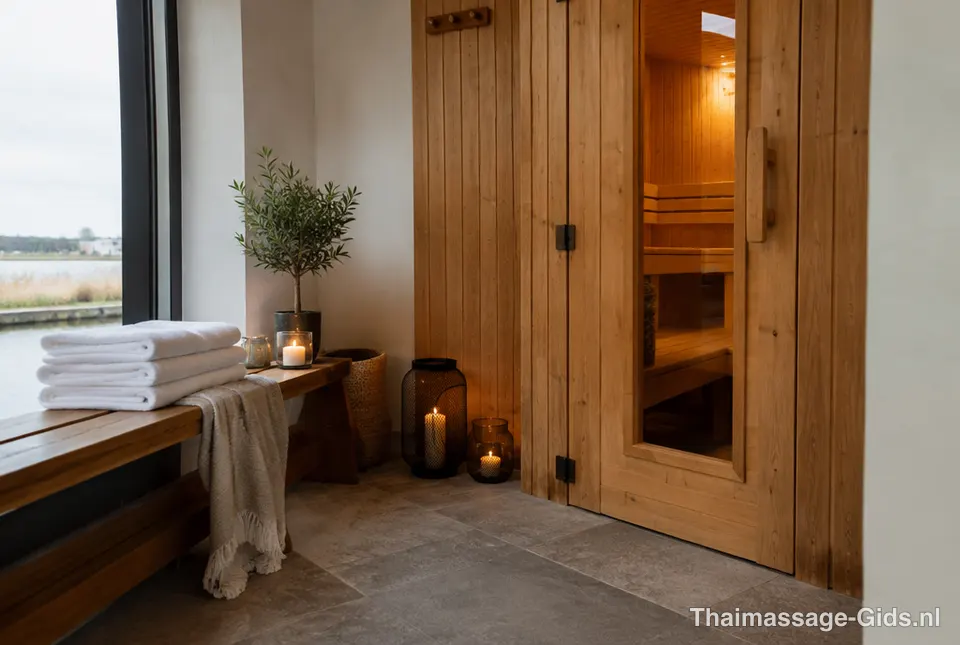 Wellnessruimte met sauna en handdoeken